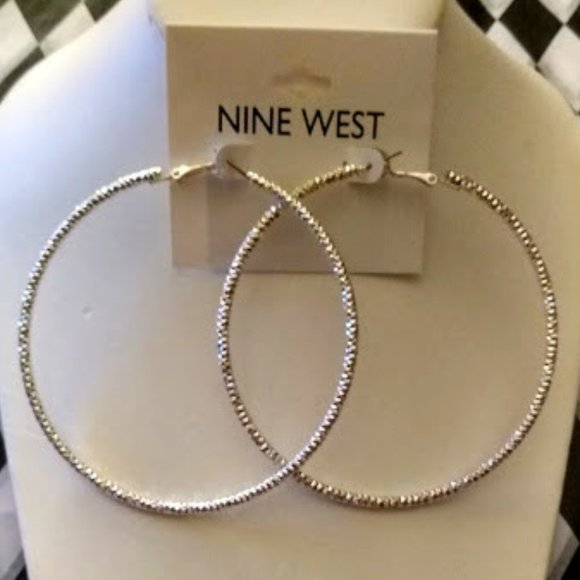 Nine West Jewelry - NINE WEST Glam Sparkly Silver Diamond Textured 3.5" Hoop Earrings**NEW!